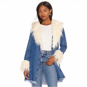 Show Me Your Mumu Penny Lane Faux Fur Denim Coat Small